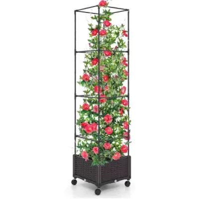Lezecká podpera s kvetinovým boxom na kolieskach Výškovo nastaviteľný záhradný obelisk 40 x 40 x 170 cm