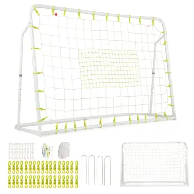 2 v 1 Futbalová bránka a odrazová doska Futbalové bránky 187 x 60 x 102-122,5 cm Detská futbalová bránka s nastaviteľnou výškou Biela