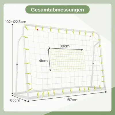 2 v 1 Futbalová bránka a odrazová doska Futbalové bránky 187 x 60 x 102-122,5 cm Detská futbalová bránka s nastaviteľnou výškou Biela