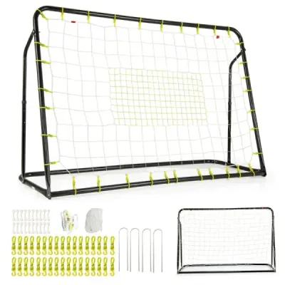 2 v 1 Futbalová bránka a odrazová doska Futbalové bránky 187 x 60 x 102-122,5 cm Detská futbalová bránka s nastaviteľnou výškou čierna