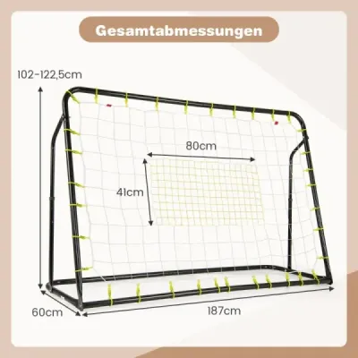 2 v 1 Futbalová bránka a odrazová doska Futbalové bránky 187 x 60 x 102-122,5 cm Detská futbalová bránka s nastaviteľnou výškou čierna