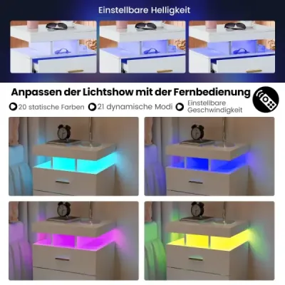 Nočný stolík s LED osvetlením Nočný stolík s 2 zásuvkami 50 x 40 x 58 cm čierny