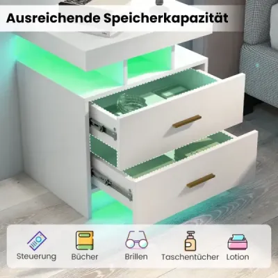 Nočný stolík s LED osvetlením Nočný stolík s 2 zásuvkami 50 x 40 x 58 cm čierny
