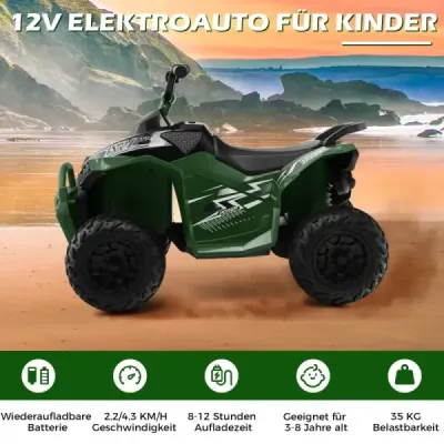 Elektrická detská štvorkolka 12V s rýchlosťou 2,2/4,3 KM/H & Klaksón, hudba & LED svetlá elektrické quad zelené