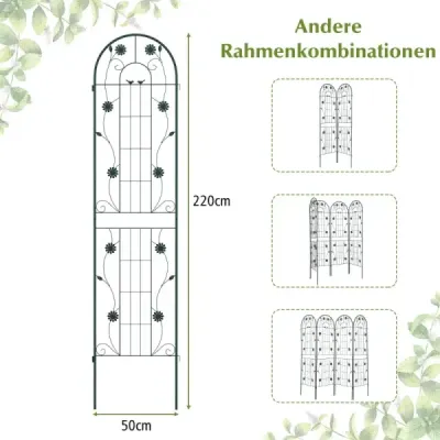 220 x 50 cm Súprava 2 kovových mriežok na zastrčenie dekoratívneho záhradného plotu Voľne stojaca mriežka zelená