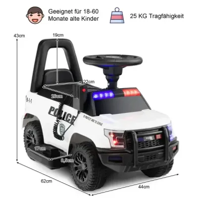 Policajné auto pre deti so 6 V batériou detské vozidlo s megafónom 62 x 44 x 43 cm čierne