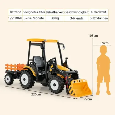 Detský traktor s prívesom & Lopata & Detský traktor na diaľkové ovládanie, elektrický pojazdný traktor,