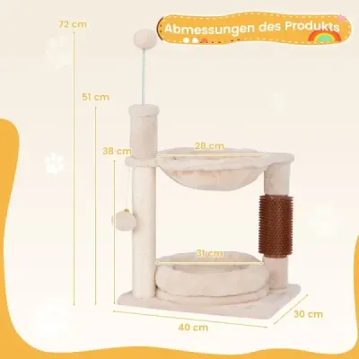 Škrabadlo Malý strom pre mačky s hojdacou sieťou a lôžkom a sisalové stĺpiky a kefa pre mačky Béžová 40 x 30 x 72 cm