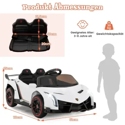 Detské elektrické auto Lamborghini s diaľkovým ovládaním a LED svetlometmi a klaksónom a hudbou Detské auto ružové