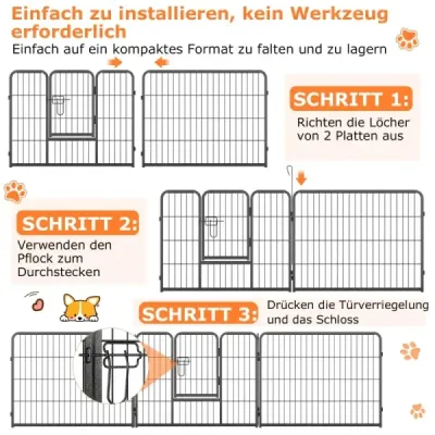 Výbeh pre šteniatko vysoký 60 cm 8-dielna skladacia vonkajšia ohrádka pre psa vyrobená z kovu čiernej farby