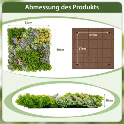 Costway 2er-Pack Quadratisch Gerahmte Wandkunst aus Künstlichem Laub 3D-Wandbegrünung 50 x 50 cm Blumen