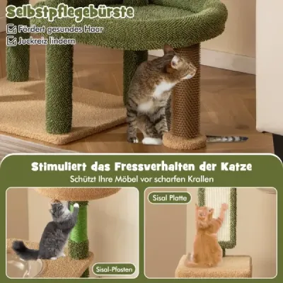 Škrabací stĺp Cactus Cat Tree with Platforms Kefa Hračka Sisal Lano Zelená + Hnedá