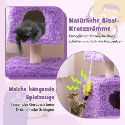 Škrabadlo Malé 111 cm Monster Theme Cat Tree s 2 mačacími jaskyňami a odnímateľným vrchom fialovým