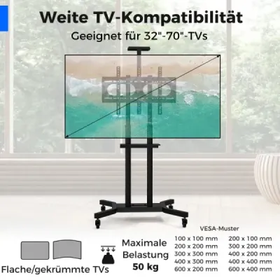 Mobilný TV stojan pre 32-70-palcové TV do 50 kg Nastaviteľný televízny vozík s poličkou na fotoaparát
