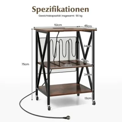 Príručný stolík s nabíjacou stanicou & Oddeľovač Rolovací stojan Stojan na gramofónový tanier CD Rolling Cabinet sivá