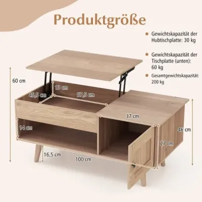 Konferenčný stolík výškovo nastaviteľný stolík do obývačky príručný stolík so skrytou priehradkou 100 x 50 x 46/60 cm hnedá