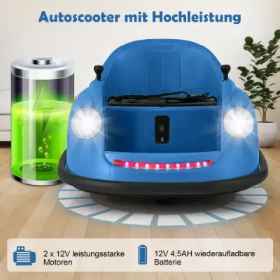 12V  Auto Detské elektrické nárazníkové auto s diaľkovým ovládaním LED svetlá Hudobná modrá