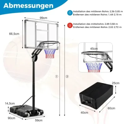 Outdoor Basketball Hoop 135/143-305 cm Výškovo nastaviteľný basketbalový stojan s 2 kolieskami