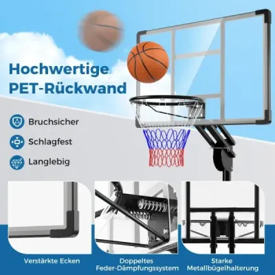 Outdoor Basketball Hoop 135/143-305 cm Výškovo nastaviteľný basketbalový stojan s 2 kolieskami