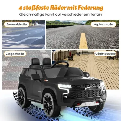 Detské elektrické autíčko Chevrolet s 2,4G diaľkovým ovládaním, odpružením, svetlami a hudbou, čierne