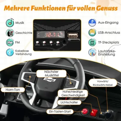 Detské elektrické autíčko Chevrolet s 2,4G diaľkovým ovládaním, odpružením, svetlami a hudbou, čierne