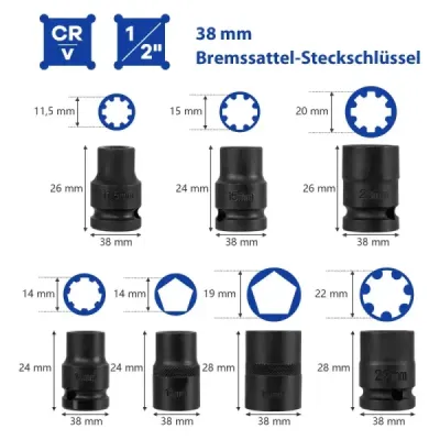 16-dielna sada oceľových nástrčných kľúčov s puzdrom a 1/2” unášačom, modrá