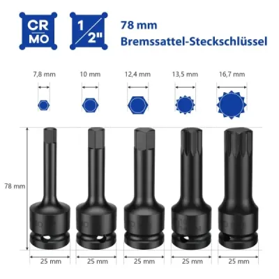 16-dielna sada oceľových nástrčných kľúčov s puzdrom a 1/2” unášačom, modrá