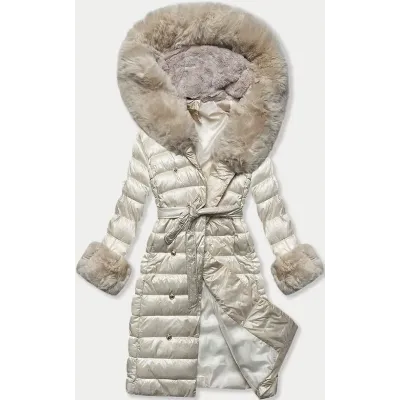 Dámska bunda na gombíky MODA3160 perlová