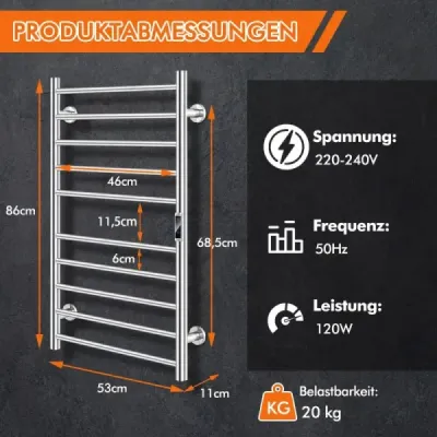 Elektrický ohrievač uterákov s 8-hodinovým časovačom, ochranou proti prehriatiu a LED displejom