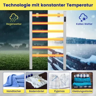 Elektrický ohrievač uterákov s 8-hodinovým časovačom a ochranou proti prehriatiu a LED displejom z hliníka