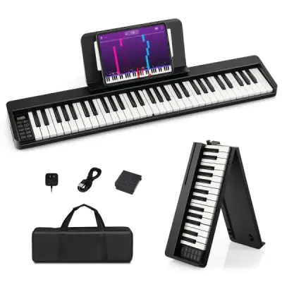 Digitálne piano so 61 klávesmi, Bluetooth a hudobným stojanom, pedálom a skladacou taškou na klavír