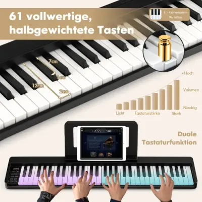 Digitálne piano so 61 klávesmi, Bluetooth a hudobným stojanom, pedálom a skladacou taškou na klavír