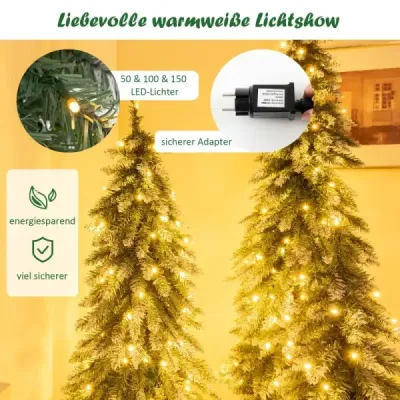 3 x umelý vianočný stromček so snehom a LED svetlami a kovovým stojanom na vianočný stromček