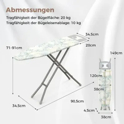 Klappbares Bügelbrett mit Eisenablage & Bügeltisch bis 30kg Belastbar Gestreift M