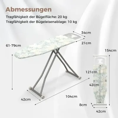 Klappbares Bügelbrett mit Eisenablage & 7 Verstellbarer Höhe Bügeltisch bis 30kg Belastbar Gestreift L