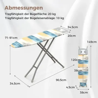 Klappbares Bügelbrett mit Eisenablage & Bügeltisch bis 30kg Belastbar Blau und gelb M