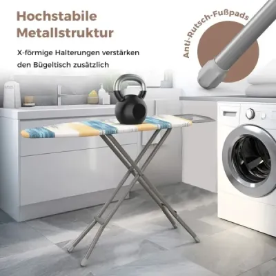 Klappbares Bügelbrett mit Eisenablage & Bügeltisch bis 30kg Belastbar Blau und gelb M