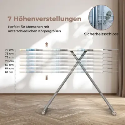 Klappbares Bügelbrett mit Eisenablage & 7 Verstellbarer Höhe Bügeltisch bis 30kg Belastbar Blau und gelb L