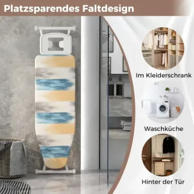 Klappbares Bügelbrett mit Eisenablage & 7 Verstellbarer Höhe Bügeltisch bis 30kg Belastbar Blau und gelb L