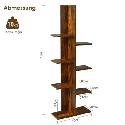 Knižnica v tvare stromu s 8 policami Voľne stojaci kancelársky regál 50 x 20 x 141 cm Hnedý