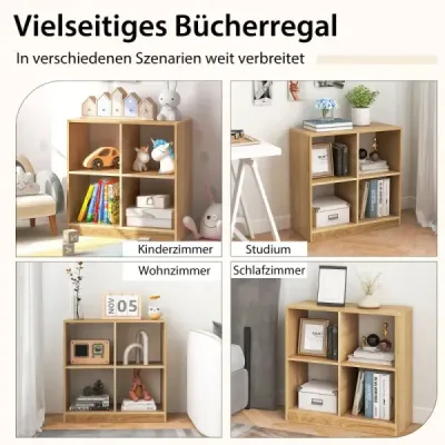 Drevená knižnica so 4 priehradkami Cube shelf & anti-tip 73 x 33 x 73 cm Príroda