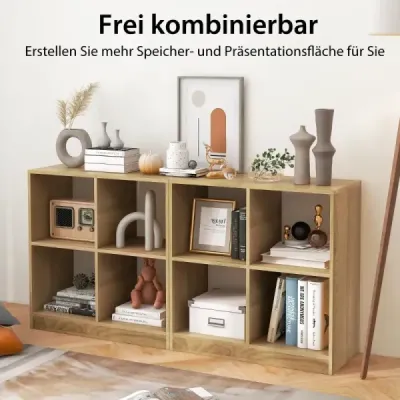 Drevená knižnica so 4 priehradkami Cube shelf & anti-tip 73 x 33 x 73 cm Príroda