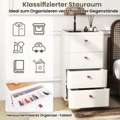 Nočný stolík so 4 zásuvkami Nočný stolík Komoda s odnímateľným organizérom Biela 42 x 32 x 81,5 cm Nočný stolík so 4 zásuvkami Nočný stolík Komoda s odnímateľným organizérom Biela 42 x 32 x 81,5 cm