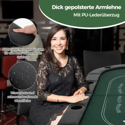 Skladací pokerový stôl pre 8 hráčov Herný stôl s držiakmi na poháre a čalúnenou opierkou