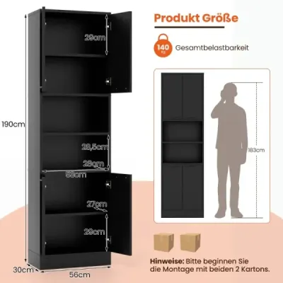 190 cm vysoká kuchynská skrinka špajza vysoká skrinka s dvierkami čierna