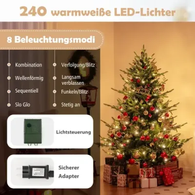 180 cm umelý vianočný stromček s 240 teplými bielymi LED svetlami