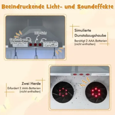 Detská kuchynka na hranie s realistickými zvukmi  Svetlá drevená súprava hračiek na varenie biela