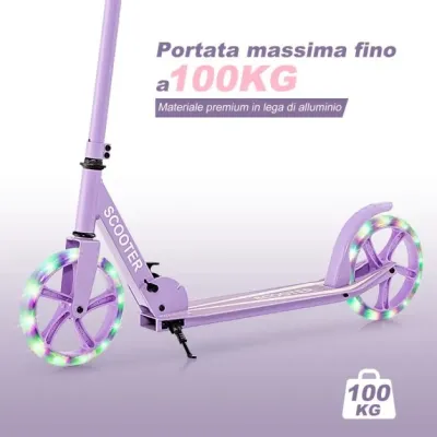 Scooter Skladací skúter Výškovo nastaviteľný mestský skúter Nosnosť 100 kg Fialová