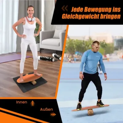 Drevená balančná doska s kolieskom a dekou Súprava balančnej dosky 3 v 1 oranžová