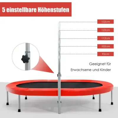 Dvojitá trampolína skladacia fitness trampolína s nastaviteľným madlom 154 x 90 x 92 -132 cm červená